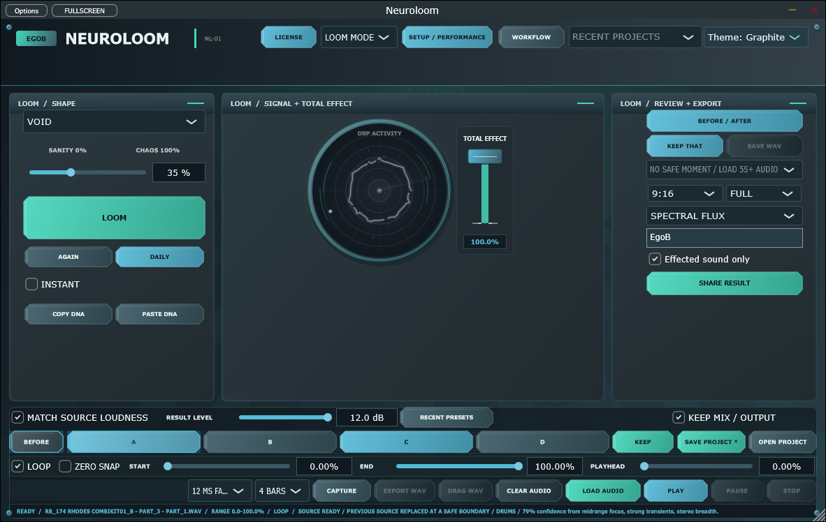 NeuroLoom 3.1.3 standalone interface on Windows.